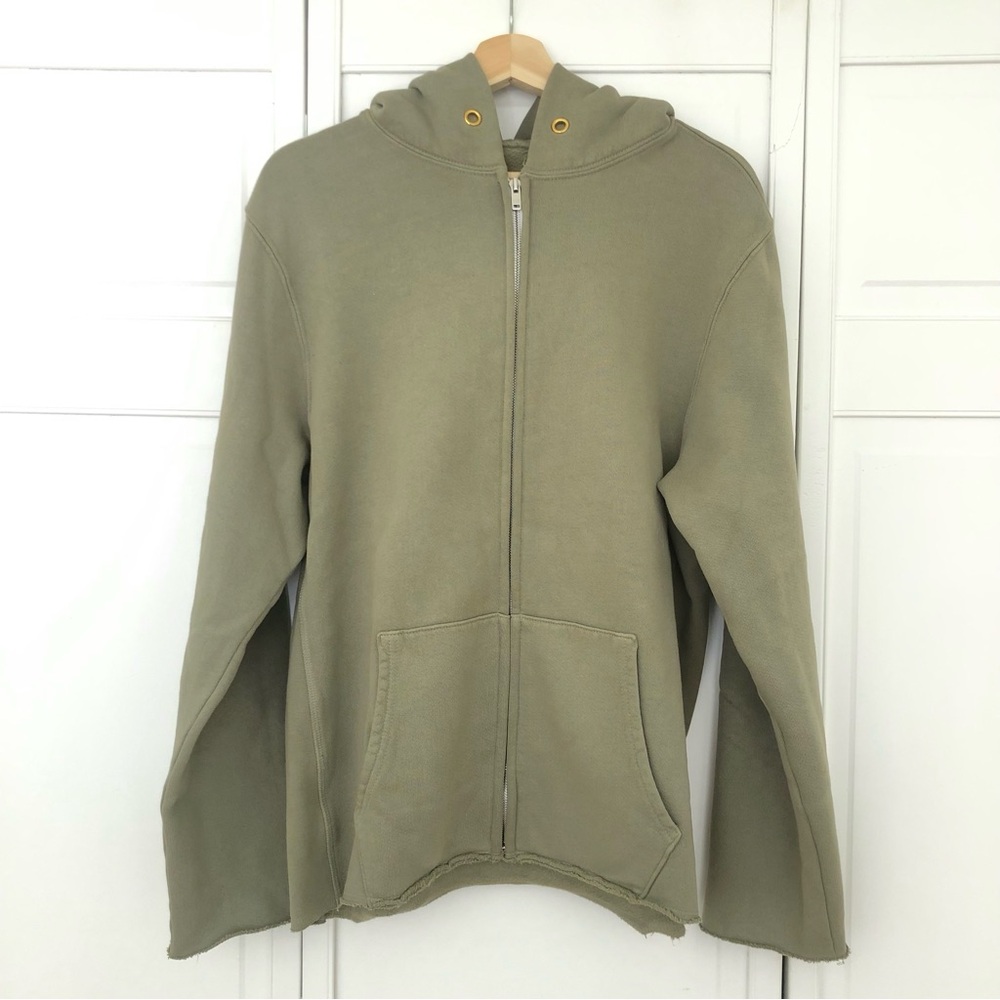 LES TIEN Heavyweight Raw Zip Hoodie. Size Medium. Citron Sage. NEVER WORN